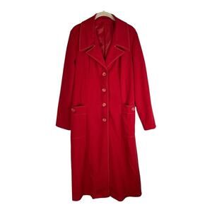 Vintage 70s red polyester button front trench coat size large
